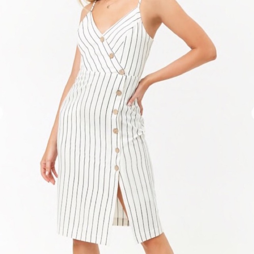 Forever 21 Striped Asymmetrical Button-Front Dress